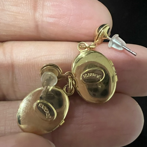 Final sale ❤️ Vintage Faberge picture locket earrings rare find - Picture 4 of 7